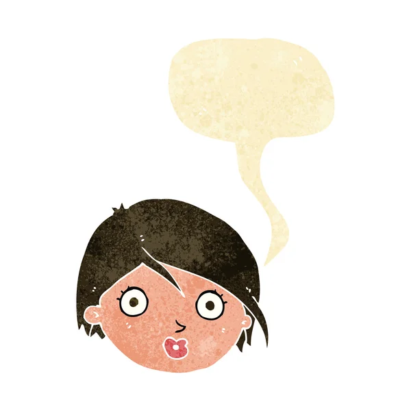 Cartoon surprised female face with speech bubble — Stock Vector