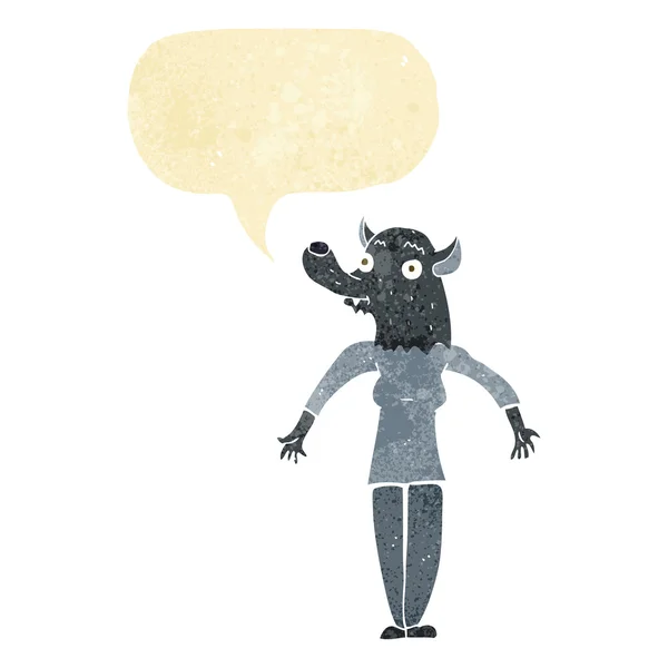 Cartoon weerwolf vrouw met tekstballon — Stockvector
