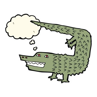 Düşünce baloncuklu çizgi film timsahı