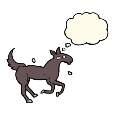 Düşünce baloncuğuyla terleyen at.