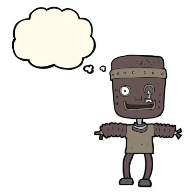 Düşünce baloncuklu çizgi film robotu