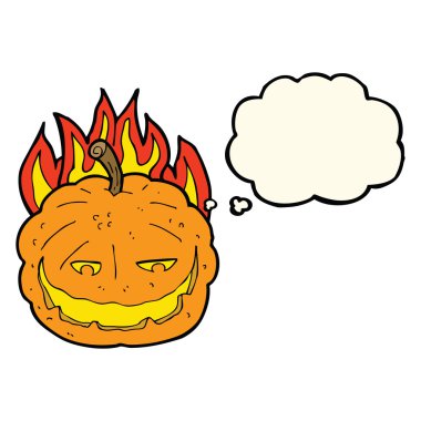 Düşünce baloncuklu Cadılar Bayramı balkabağı çizgi filmi