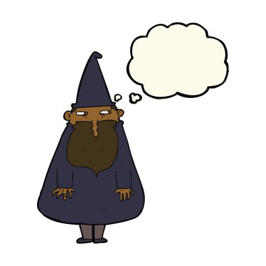 Düşünce baloncuklu çizgi film sihirbazı