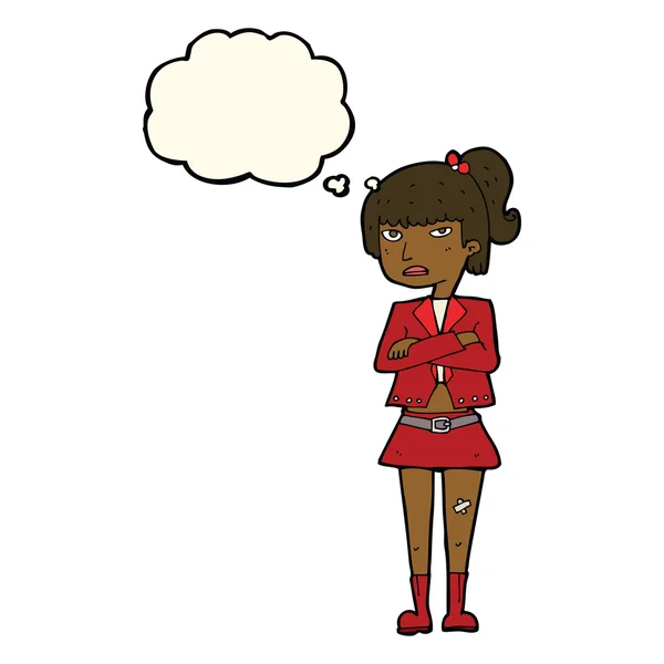 Cartoon cool meisje met gedachte zeepbel — Stockvector