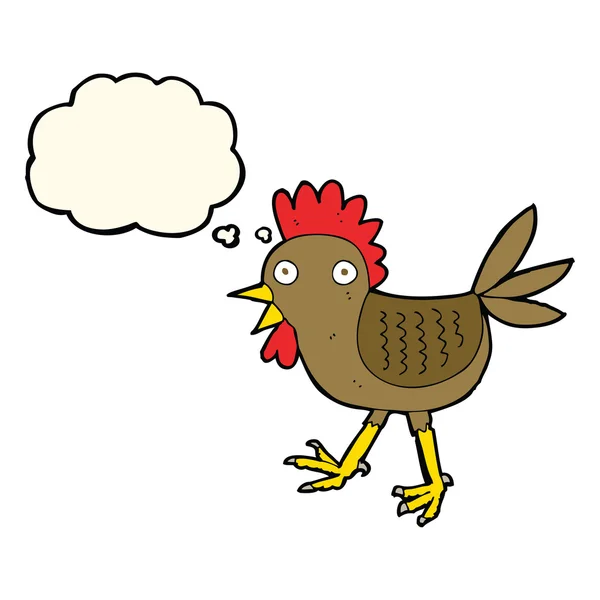 Funny cartoon chicken with thought bubble — Stock Vector