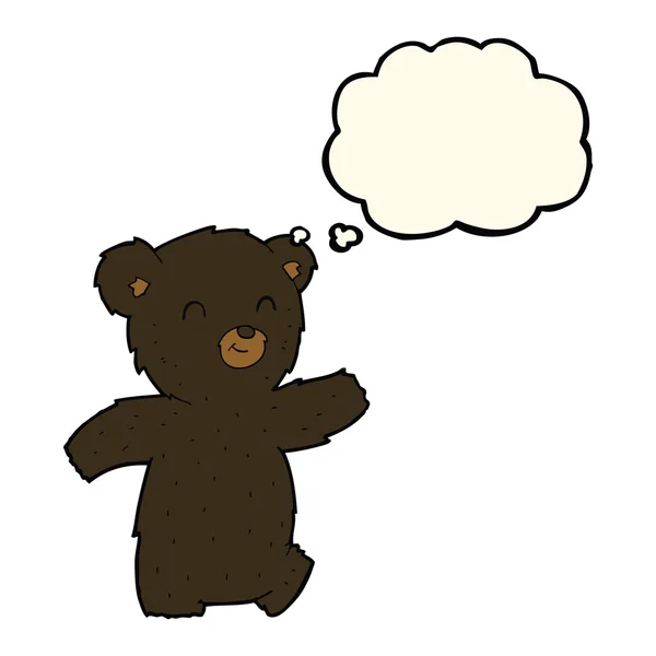 Lindo oso negro de dibujos animados con burbuja de pensamiento — Vector de stock