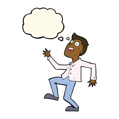 Düşünce baloncuğuyla panikleyen çizgi film adamı.