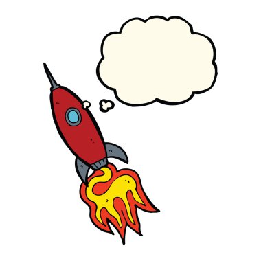 Düşünce baloncuklu çizgi film uzay gemisi