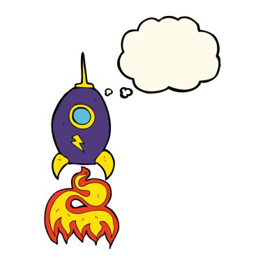 Düşünce baloncuklu çizgi film uzay gemisi