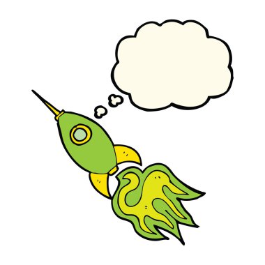 Düşünce baloncuklu çizgi uzay roketi