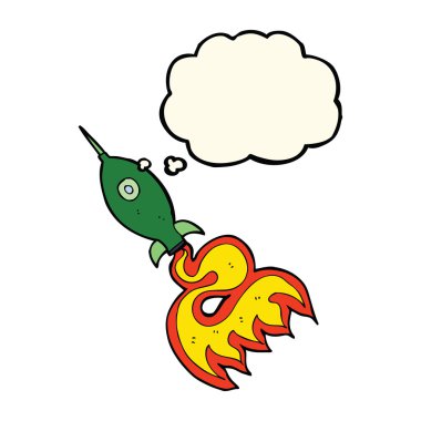 Düşünce baloncuklu çizgi uzay roketi