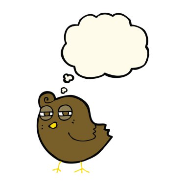 Düşünce baloncuklu komik çizgi film kuşu