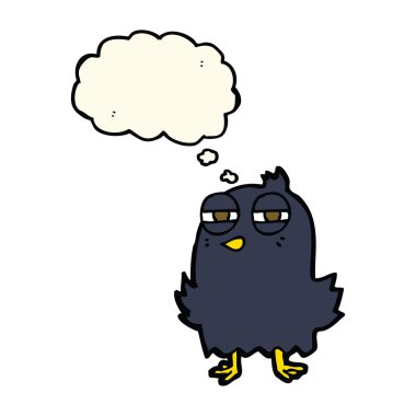 Düşünce baloncuklu komik çizgi film kuşu