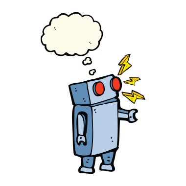 Düşünce baloncuklu çizgi film robotu