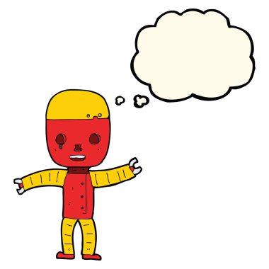 Düşünce baloncuklu çizgi film robotu