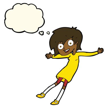 Düşünce baloncuğu olan çılgın kız.