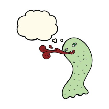 Düşünce baloncuklu komik bir hayalet.