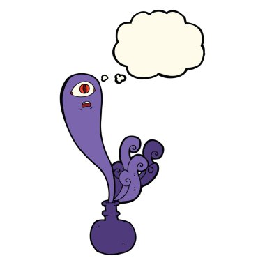 Şişede cadılar bayramı hayaleti ve düşünce kabarcığı.