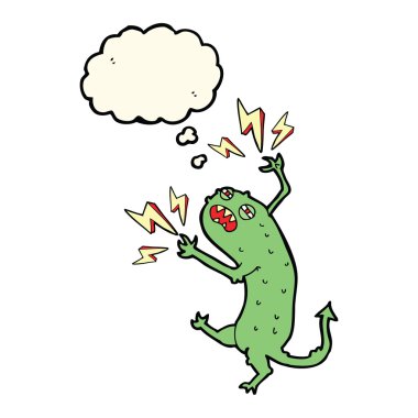 Düşünce baloncuklu küçük canavar.