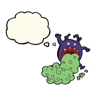 Karikatür canavarı düşünce baloncuğuna hasta oluyor.