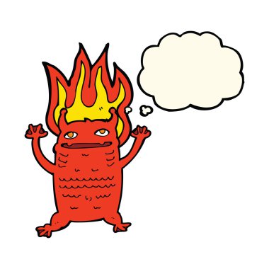 Düşünce baloncuklu küçük canavar.