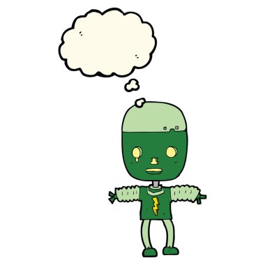 Düşünce baloncuklu çizgi film robotu