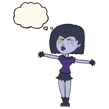 Düşünce baloncuğu olan vampir kız.