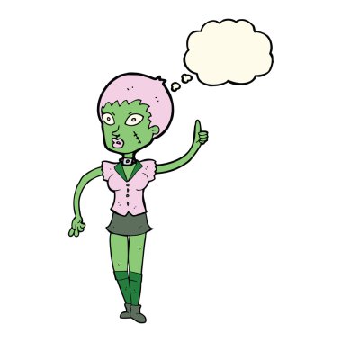 Düşünce baloncuklu cadılar bayramı kızı