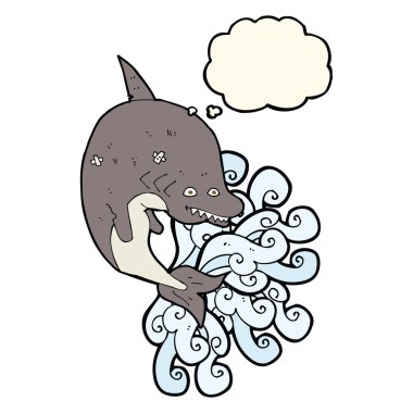 Düşünce baloncuklu çizgi film köpekbalığı