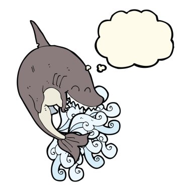 Düşünce baloncuklu çizgi film köpekbalığı