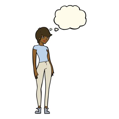 çizgi film modern çekici kadın düşünce baloncuğu ile