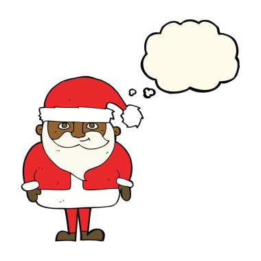 Mutlu Noel Baba çizgi filmi. Düşünce baloncuklu.