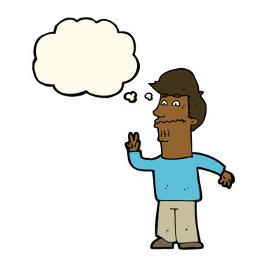 düşünce balonu ile barış işareti veren çizgi film adam