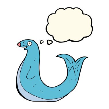 Düşünce baloncuklu mutlu fok.