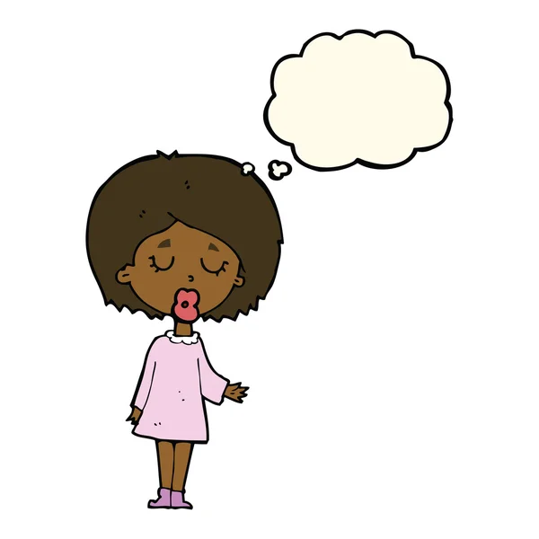 Γελοιογραφία γυναίκα εξηγώντας το σημείο της με φούσκα σκέψης — Διανυσματικό Αρχείο