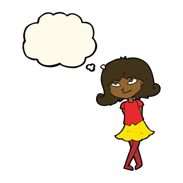 Cartoon cleveres Mädchen mit Gedankenblase — Stockvektor