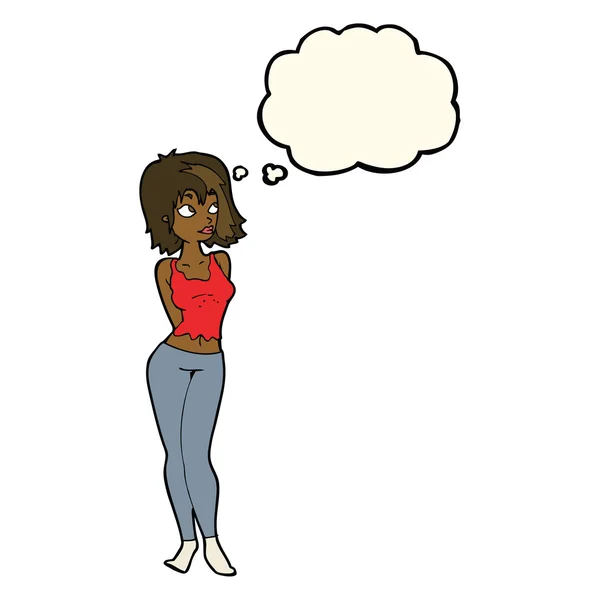 Cartoon aantrekkelijk meisje met gedachte zeepbel — Stockvector