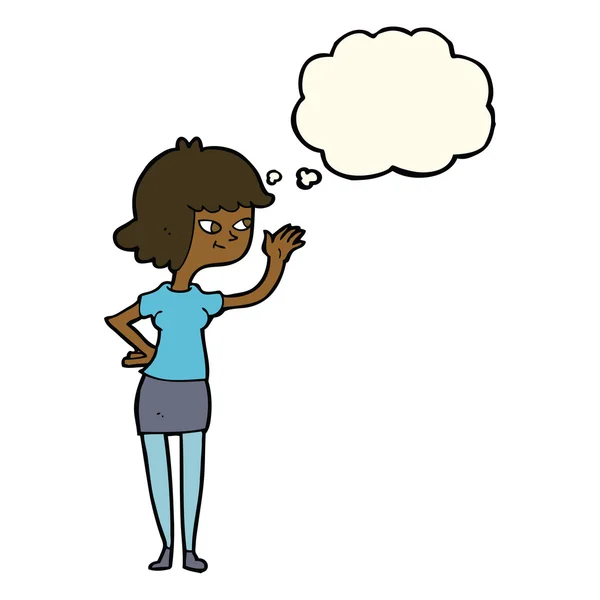 Cartoon vriendelijke meisje zwaaien met gedachte zeepbel — Stockvector