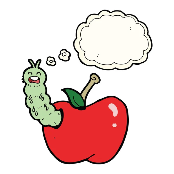 Bug cartoon comer maçã com bolha pensamento — Vetor de Stock