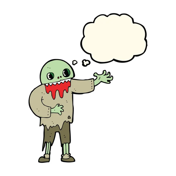 Dibujos animados zombie espeluznante con burbuja de pensamiento — Vector de stock