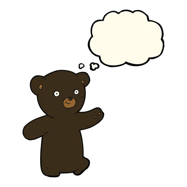 Dibujos animados negro oso cachorro con burbuja de pensamiento — Vector de stock