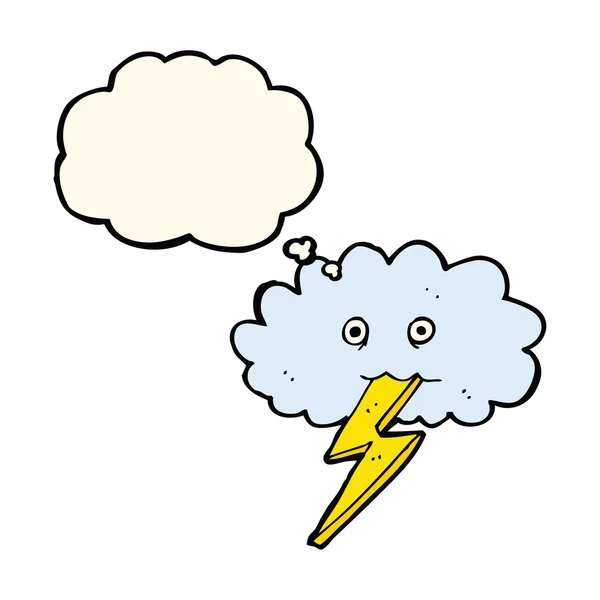 Cartoon lightning bolt and cloud with thought bubble — Stock Vector