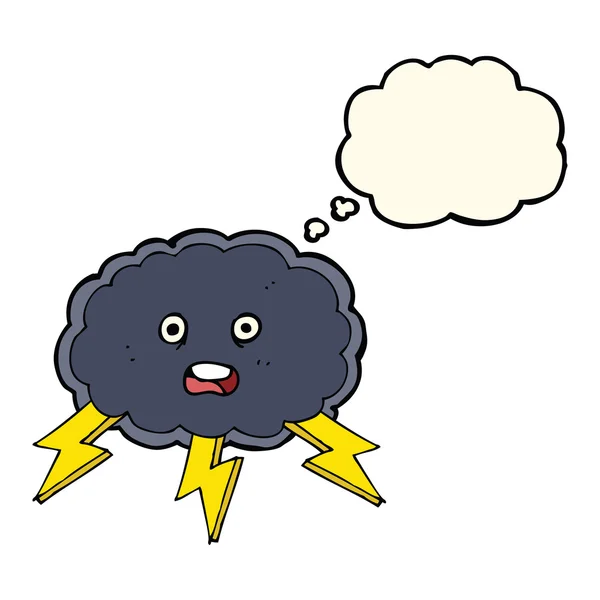 Γελοιογραφία σύννεφο και αστραπές μπουλόνι σύμβολο με σκέψη φούσκα — Διανυσματικό Αρχείο