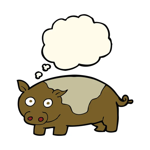 Düşünce baloncuklu çizgi film domuzu — Stok Vektör