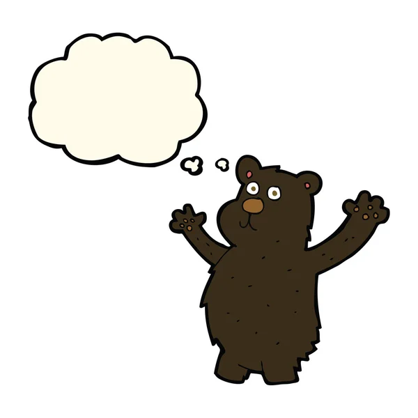 Desenho animado engraçado urso preto com bolha de pensamento —  Vetores de Stock