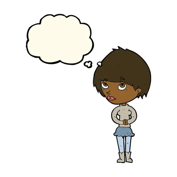 Cartoon nervöse Frau mit Gedankenblase — Stockvektor