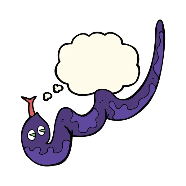 Kreslený syčící had s myšlenkovou bublinou — Stockový vektor