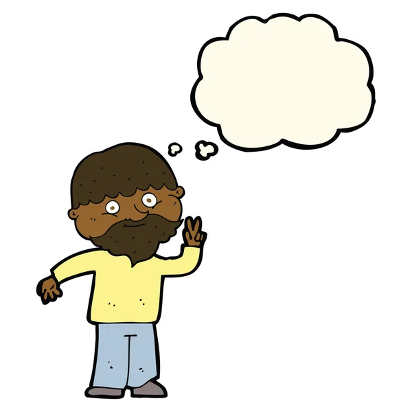 Uomo cartone animato dando segno di pace con bolla di pensiero — Vettoriale Stock