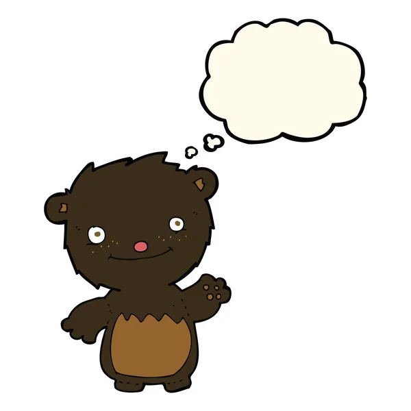 Cartoon wuivende zwarte beer cub met dacht dat bubble — Stockvector