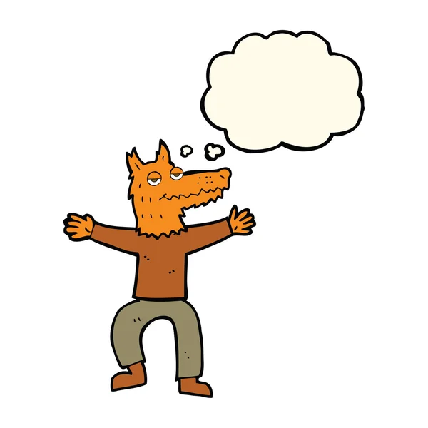 Hombre de zorro de dibujos animados con burbuja de pensamiento — Vector de stock